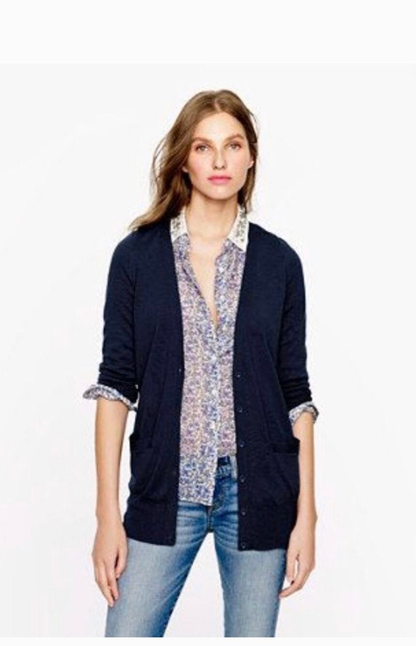 J. Crew Classic Merino Wool Long Lightweight‎ Cardigan Sweater Navy Size S NWT